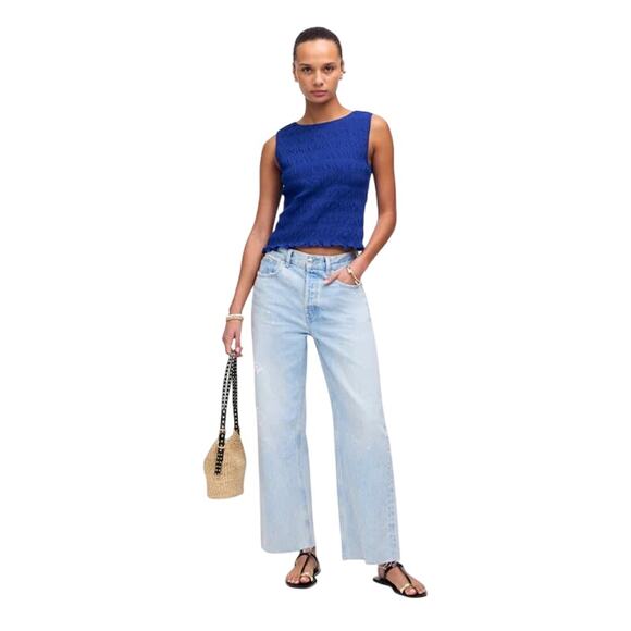 Madewell Tops - Madewell Smocked Boatneck Tank Top Brilliant Sapphire Blue NWT Size M